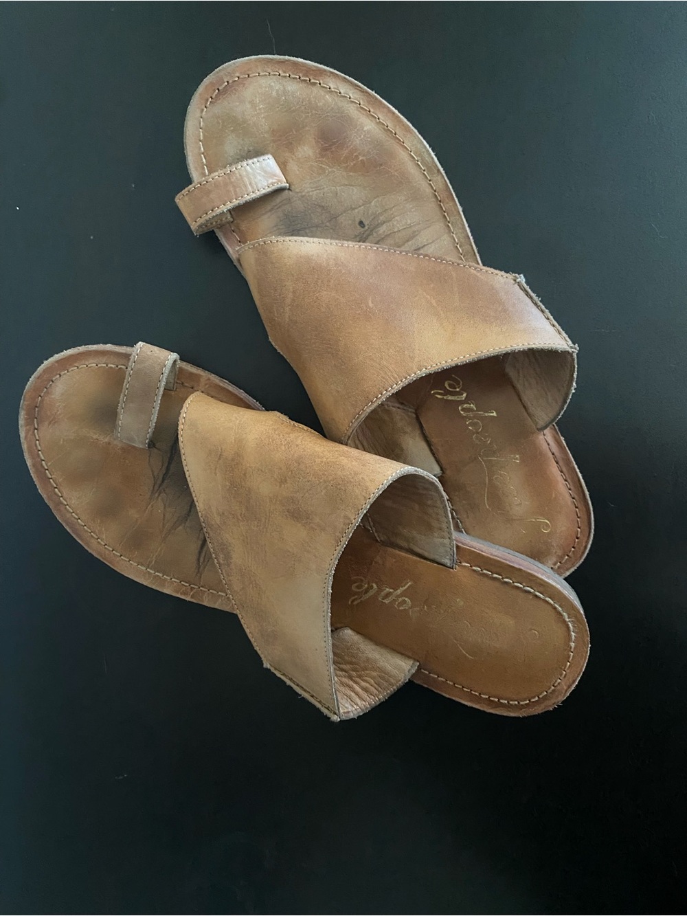 Free People Brown Leather Slide Sandals